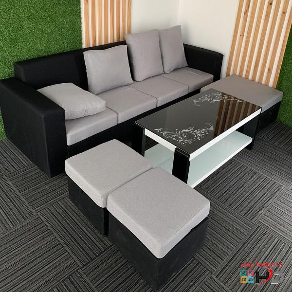 Bộ sofa cũ bọc vải màu đen xám giá rẻ