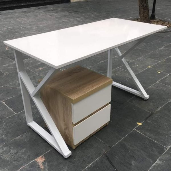 Bàn làm việc chân sắt chữ K kèm cabin 2 ngăn