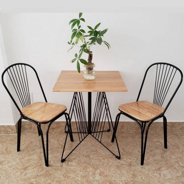 Bộ bàn ghế cafe sắt nệm gỗ 2 ghế giá rẻ
