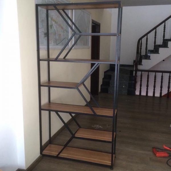 Kệ đa năng khung sắt ván MDF nâu cao 2m
