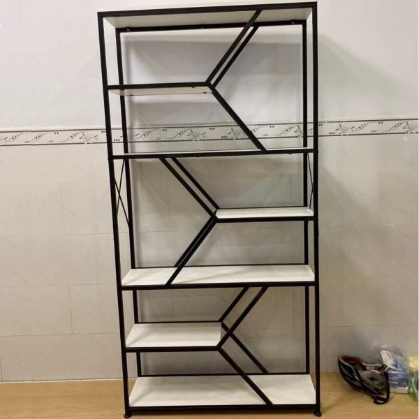 Kệ đa năng khung sắt ván MDF trắng cao 2m