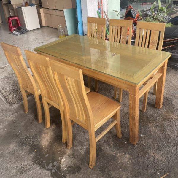 Bộ bàn ăn gỗ Sồi 6 ghế cũ hàng cao cấp
