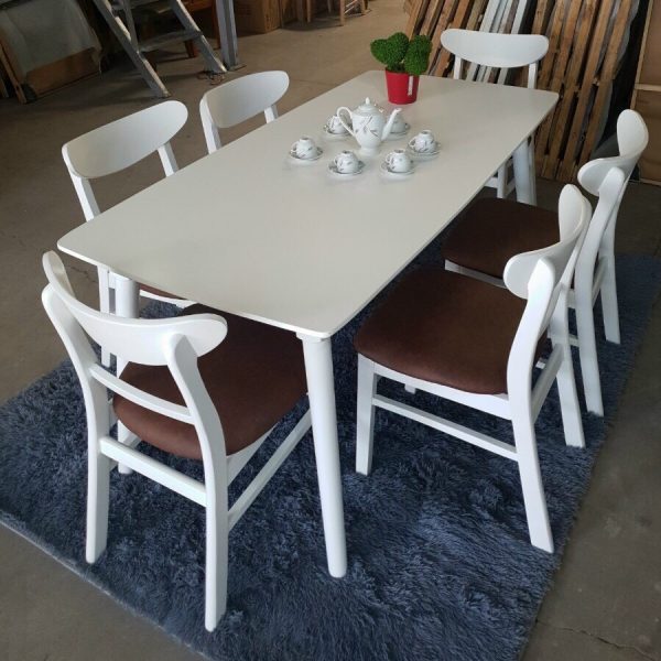 Bộ bàn ghế mango 6 ghế trắng nâu