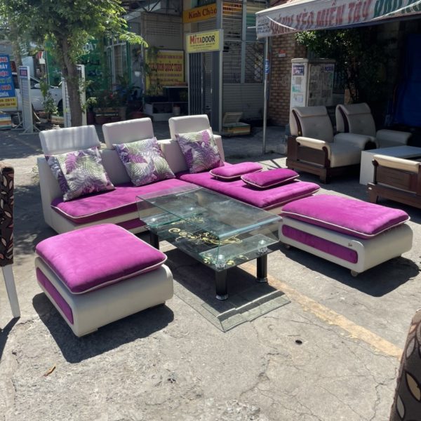 Bộ sofa góc màu trắng hồng cao cấp