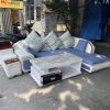 Bộ sofa góc L trắng xanh cũ hàng đẹp