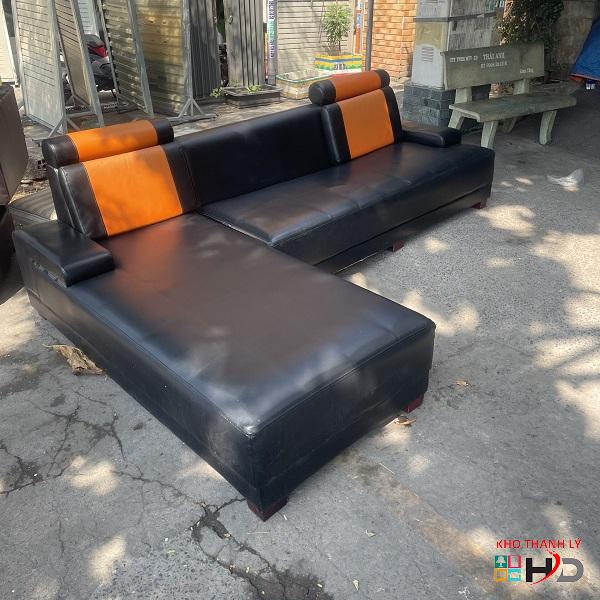 Sofa Chữ L Bọc Da Màu Đen