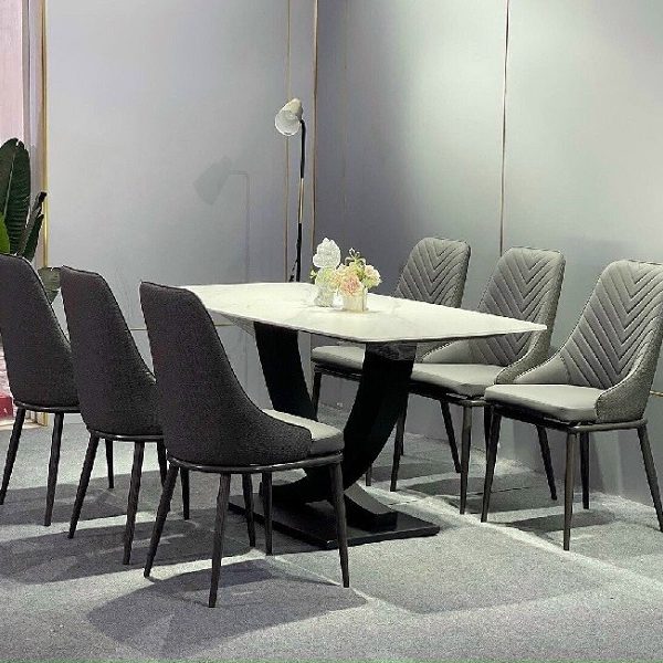 Bộ bàn ăn 6 ghế nệm xám