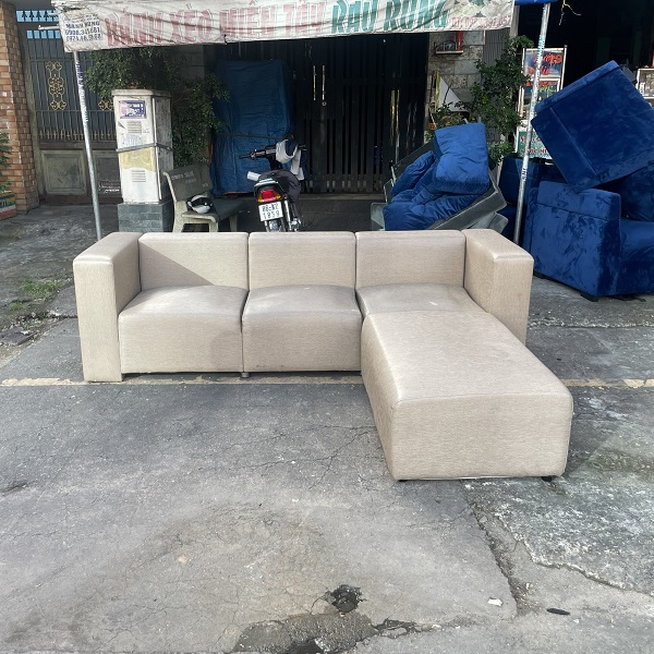 Bộ sofa chữ l bọc da màu kem thanh lý