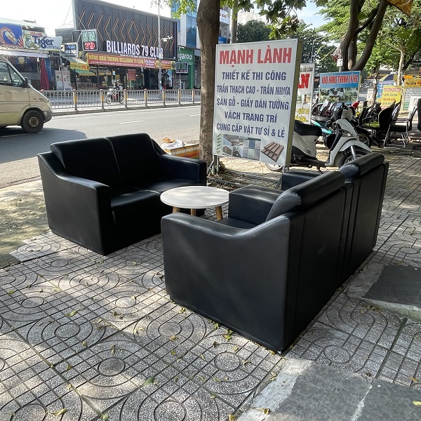Bộ ghế sofa bọc da màu đen thanh lý