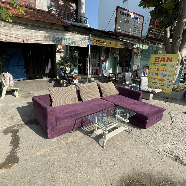 Bộ bàn ghế sofa chữ l bọc vải màu tím