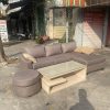 bộ sofa chữ l bọc vải màu nâu kèm bàn