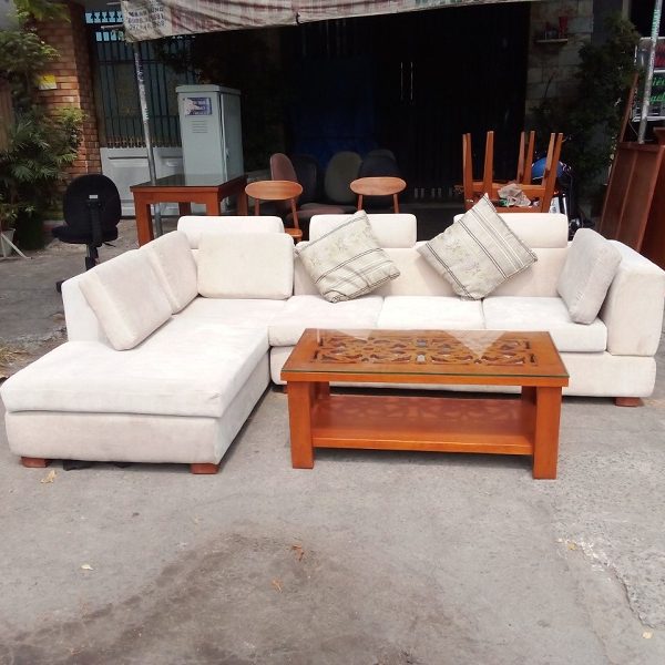 Thanh lý bộ sofa bọc vải chữ l kèm bàn