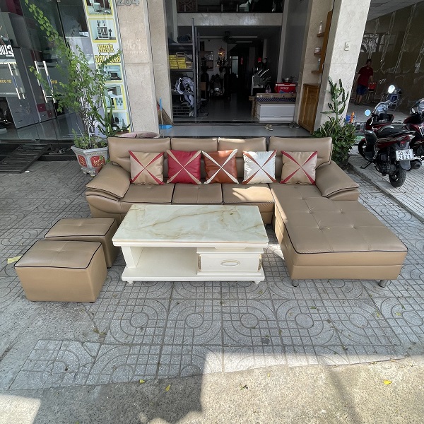 Bộ bàn ghế sofa bọc da nâu cao cấp thanh lý