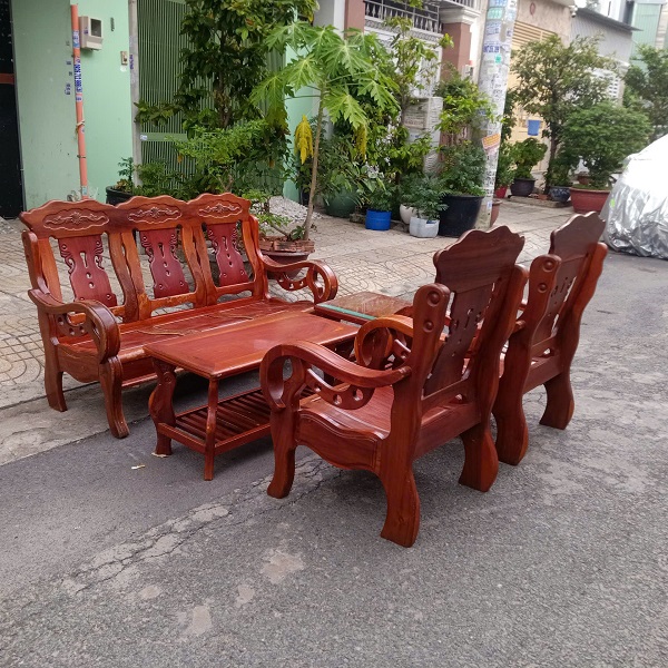 Bộ bàn ghế salon gỗ 5 món thanh lý